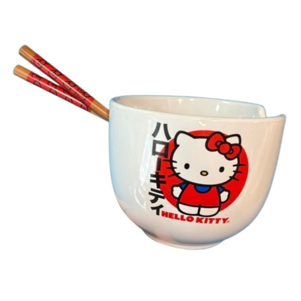Hello Kitty By Sanrio White Bowl 20 Oz Ramen Bowl With Chop Sticks